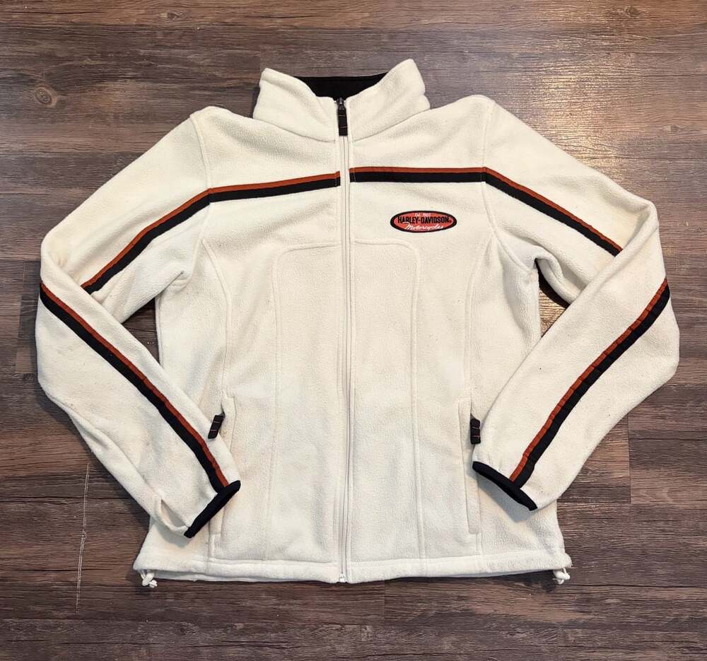 Harley-Davidson Fleece Jacket Size L Cream Full Zip Motorclothes